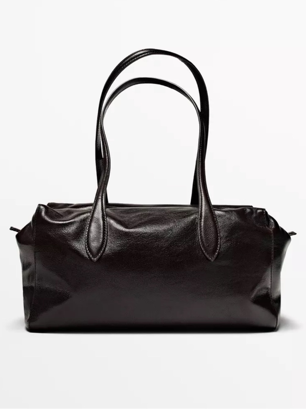 Massimo Dutti Dark Satchel Brown cracked Nappa Leather Shoulder Tote